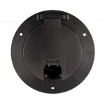 RecPro RV Black Power Cord Hatch Cover | UV-Stabilized Plastic | Snap Lock Door | Accepts up to 50 Amp Cord | Made in America