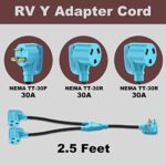 CircleCord RV Y Adapter Cord 30 Amp to Two 30 Amp, NEMA TT-30P Male Plug to TT-30R Female with Grip Handle, Heavy Duty STW 10 AWG for RV Trailer Camper,ETL Listed