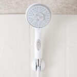 Camco Camper/RV Shower Head | Features Convenient On/Off Switch & 5 Different Spray Patterns | Designed to Conserve Potable Water | Simple to Clean w/Rubber Spray Tips | White (43711)