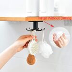 2pcs 360 °Rotation Utility Hooks, BAIEUEJO Under Cabinet Kitchen Hooks,Nail Free Adhesive Kitchen Utensils Hanging Hooks for Kitchen Utensils/Tools/Towel/Knife(Black)