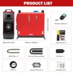 Aspligo 12V Diesel Air Heater 5KW Portable Diesel Parking Heater with lcd thermostat LCD Monitor Switch Fast Heating For Car RV Truck Boat Campervan Caravan Motorhome (Red)