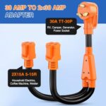 Nilight 30 Amp to 15 Amp RV Y Splitter Adapter Cord 30A Male Plug to Two 15A Female 110V Household Outlet NEMA TT-30P 5-15R Pure Copper STW 10 AWG Cable for RV Camper Generator, 2 Years Warranty