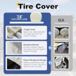 Explore Land Tire Covers 4 Pack – Tough Tire Wheel Protector for Truck, SUV, Trailer, Camper, RV – Universal Fits Tire Diameters 26-28.75 inches, White