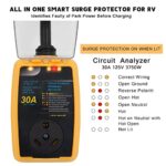 rv Surge Protector 30 Amp Smart RV Surge Protector with Waterproof Cover All-in-1 Circuit Analyzer Power Guard for RV, Camper, Trailer, Truck, Motorboat, Yacht, Mobilhome