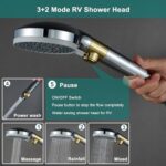 GOOLIFEE RV Shower Head with Hose and On Off Switch 5 Mode Handheld High Pressure Showerhead for RV Campers Travel Trailer Motorhome Van Replacement Shower Wand,with Adhesive Bracket,Hose Guide Ring