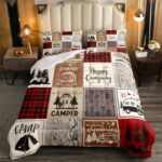 Erosebridal Short Queen Comforter for Rv Camper Happy Camping Bunk Comforter Set Rv Camper Accessories Bedding for Travel Trailers, Patchwork Buffalo Plaid Pine Tree Arrow Quilt Set Red Brown
