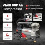 VIAIR 88P – 00088 Tire Inflator Portable Onroad/Offroad Air Compressor for Car, Truck, SUV & RV | 12V On/Off Road Tire Pump Air Compressor Portable Heavy Duty 120 PSI, Alligator Clips, Twist Chuck