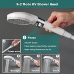 GOOLIFEE RV Shower Head Replacement with Hose and No Drilling Adhesive Shower Holder,5 Mode High Pressure Handheld Shower Wand with On Off Switch for Outdoor RV/Camper Water Saving