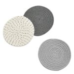 Potholders Set Trivets Set 100% Pure Cotton Thread Weave Hot Pot Holders Set (Set of 3) Stylish Coasters, Hot Pads, Hot Mats,Spoon Rest For Cooking and Baking by Diameter 7 Inches (Gray)