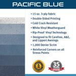 ShadePro – RV Awning Fabric Replacement – Heavy Duty Weatherproof Vinyl – Universal Outdoor Canopy for Camper, Trailer, and Motorhome Awnings – Pacific Blue – 16′ (Fabric 15′ 2″)