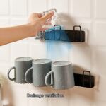 HQahnekme 2pcs Wall-Mounted Mug Holder Mug Hooks, Coffee Cups Holder Hanger no Drilling,Mug Rack Hooks with 4 Cup Holders,Cups Storage Hooks ?for Kitchen, Living Room, Office(Black)