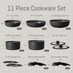 CAROTE 11pcs Nonstick Cookware Set With Detachable Handle, Induction Kitchen Sets Non Stick, Removable Handle, RV Oven Safe, Black