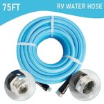 Hourleey 75 FT RV Water Hose, 5/8” Premium Drinking Water Hose Leak Free, No Kink and Flexible Camper Water Garden Hose for RV Camper Truck and Car, Blue