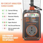 RV Surge Protector 30 Amp, 9800 Joules RV Circuit Analyzer Surge Guard with LED Power Indicator, All-in-1 RV Electrical Adapter, Rv Plug Adapter with Waterproof Cover,Grip Power Handles