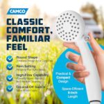 Camco RV Outdoor Shower Head | High Flow Shower Head | Conserve Water with Convenient On/Off Switch | White (44023)
