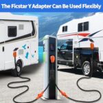 Ficstar RV Y Adapter Cord Two 30 Amp to 50 Amp RV Adapter, Y Splitter Adapter TT-30P Male Plug to 14-50R Female with Disconnect Handle