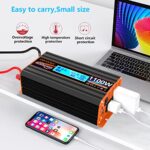 1100 Watt Pure Sine Wave Power Inverter 12V DC to 110V 120V Converter for Family RV Off Grid Solar System Car with Type-C Ports 2 AC Power Outlets Dual USB Ports LCD Display and Remote Control