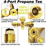 Propane Brass 4 Port Tee Kit Propane Brass Tee Adapter Kit 5FT and 12FT Stainless Braided Hoses Allow for Connection Between Auxiliary Propane Cylinder and Propane Appliances for Tank RV Camping