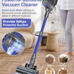 VAKYOU Cordless Vacuum Cleaner, 36Kpa Brushless Motor Stick Vacuum with LED Screen 550W Vacuum Cleaner 7 * 2500mAh Rechargeable Lightweight Handheld Vacuum 55mins Runtime